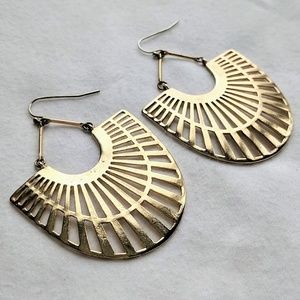 Antiqued Gold Art Deco Dangling Fan Earrings